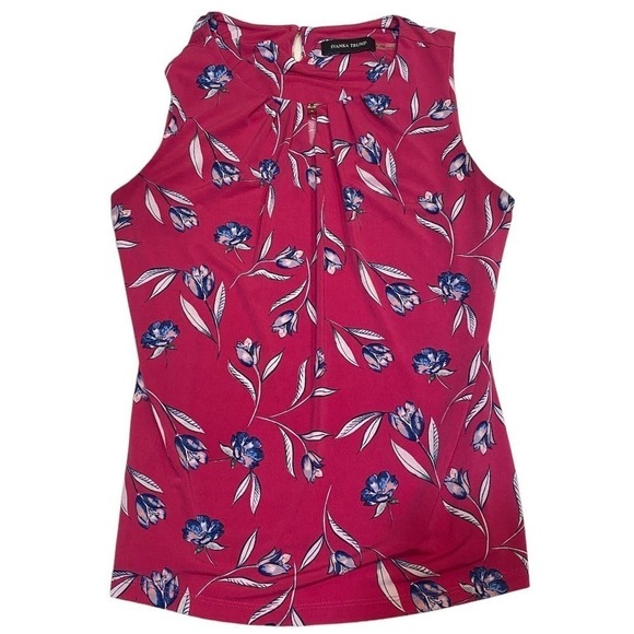 Ivanka Trump Pink Navy Floral Sleeveless Blouse Size M - Picture 7 of 10